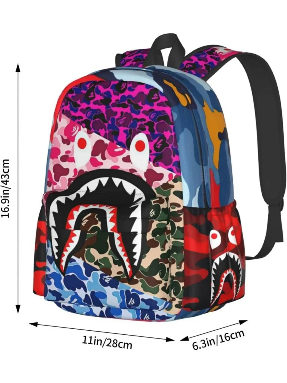 Trendy Shark Teeth Camo Backpack - Large Capacity Travel Laptop Daypack for All
